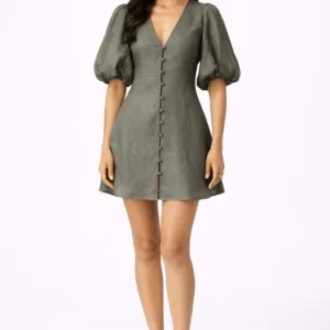 Elegant Olive Green Button-Down Mini Dress