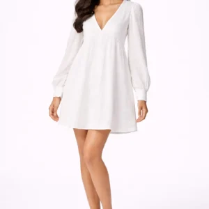 Elegant White V-Neck Flared Mini Dress