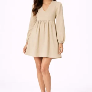 Elegant Beige Gathered Mini Dress