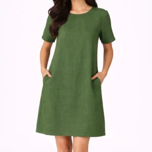 Classic Olive Green A-Line Pocket Dress
