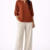 Elegant Rust Brown Notch Neck Top