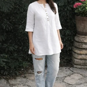 Classic White Button-Detail Linen Kurta