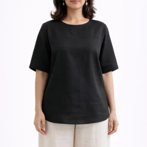 Classic Black Minimal Half-Sleeve Top