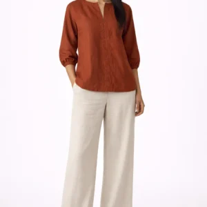 Elegant Rust Brown Notch Neck Top