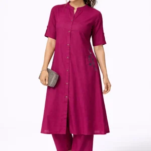 Magenta Embroidered A-Line Kurta